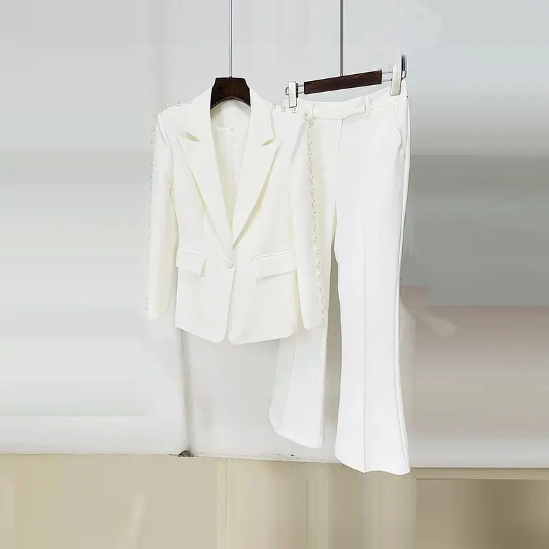 

High-Quality Women's Sport Jacket And Pants Set with Pearl Decoration Long Sleeve Long Pants Other Material 100%