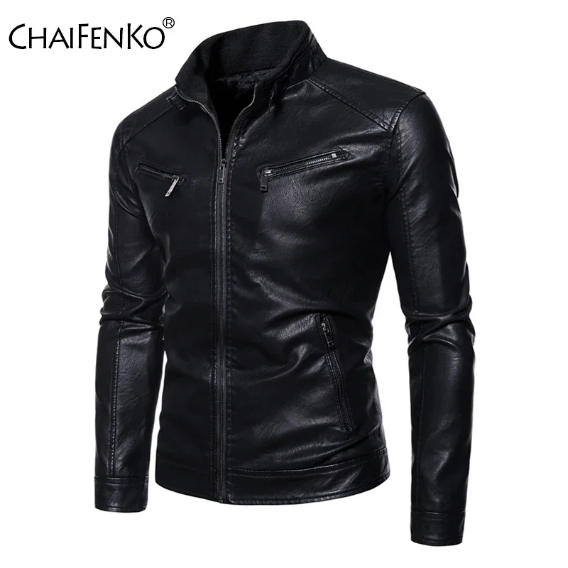New Men Stand Collar Tops Autumn Winter Fashion Casual Versatile Leather Jacket Outdoor Loose Simplicity Comfort Solid Coat Men