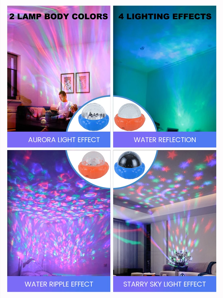 USB C LED Aurora Water Ripple RGB Projection Light 7 Light Sources 4 Modes Bedroom Party Festival Decoration R/C Atmosphere Lamp
