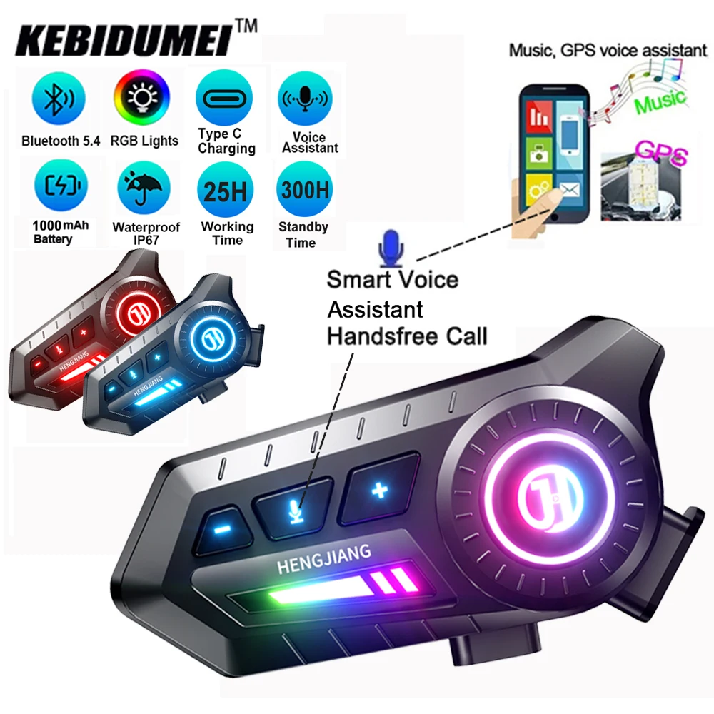 X3 Motorcycle Bluetooth 6.0 Helmet Headset Tri-Colorful Lights Earphone IPX6 Waterproof Support Connecting 2 Phones Same Time
