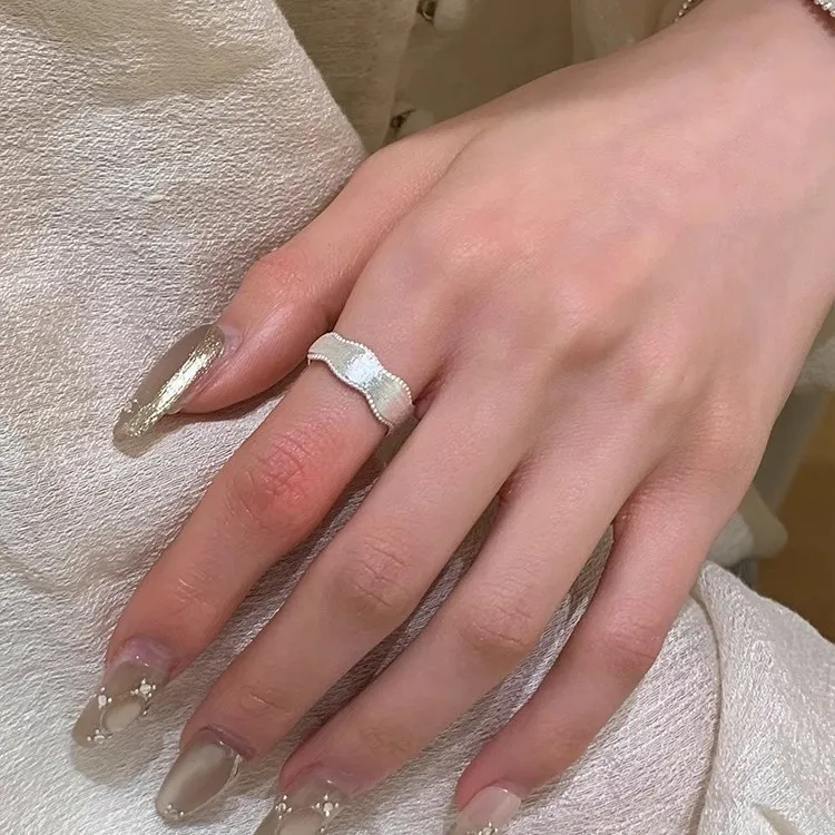 925 Sterling Silver Frosting Geometric Ring For Women Irregular Texture Bead Adjustable Jewelry Gift Dropshipping