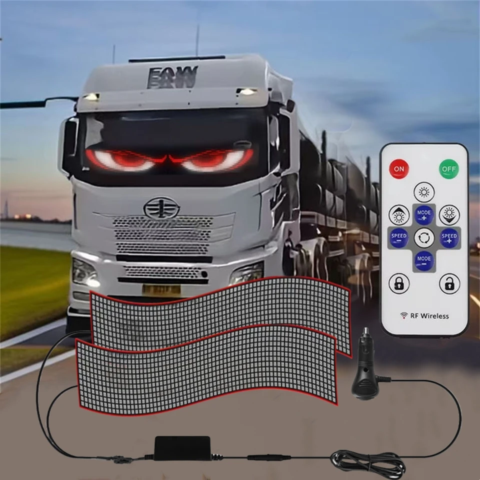 2pcs Écran LED Flexible 92x374mm Yeux Programmables Pour Voiture - Contrôle Smartphone