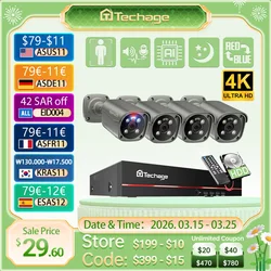 Techage 4K 5MP 8MP Surveillance Camera System H.265 8CH POE NVR Kit Human Detection Red-bule Light Alarm CCTV P2P Video Audio