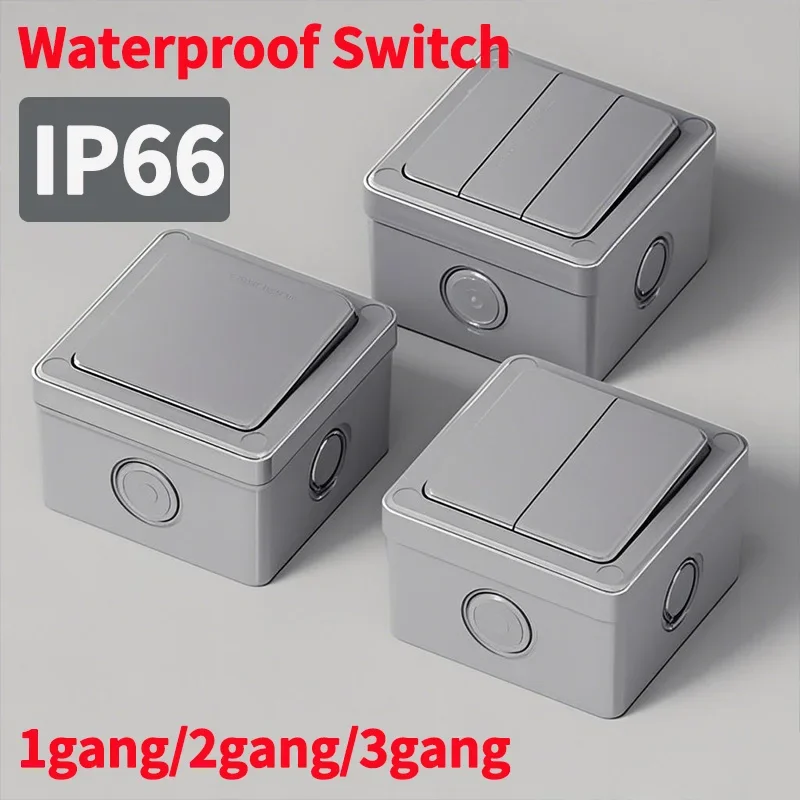 ​​Multi-Gang IP66 Waterproof Wall Switch 16A - Outdoor Push Button Electrical Control for Home & Garden​​ 1gang/2gang/3gang
