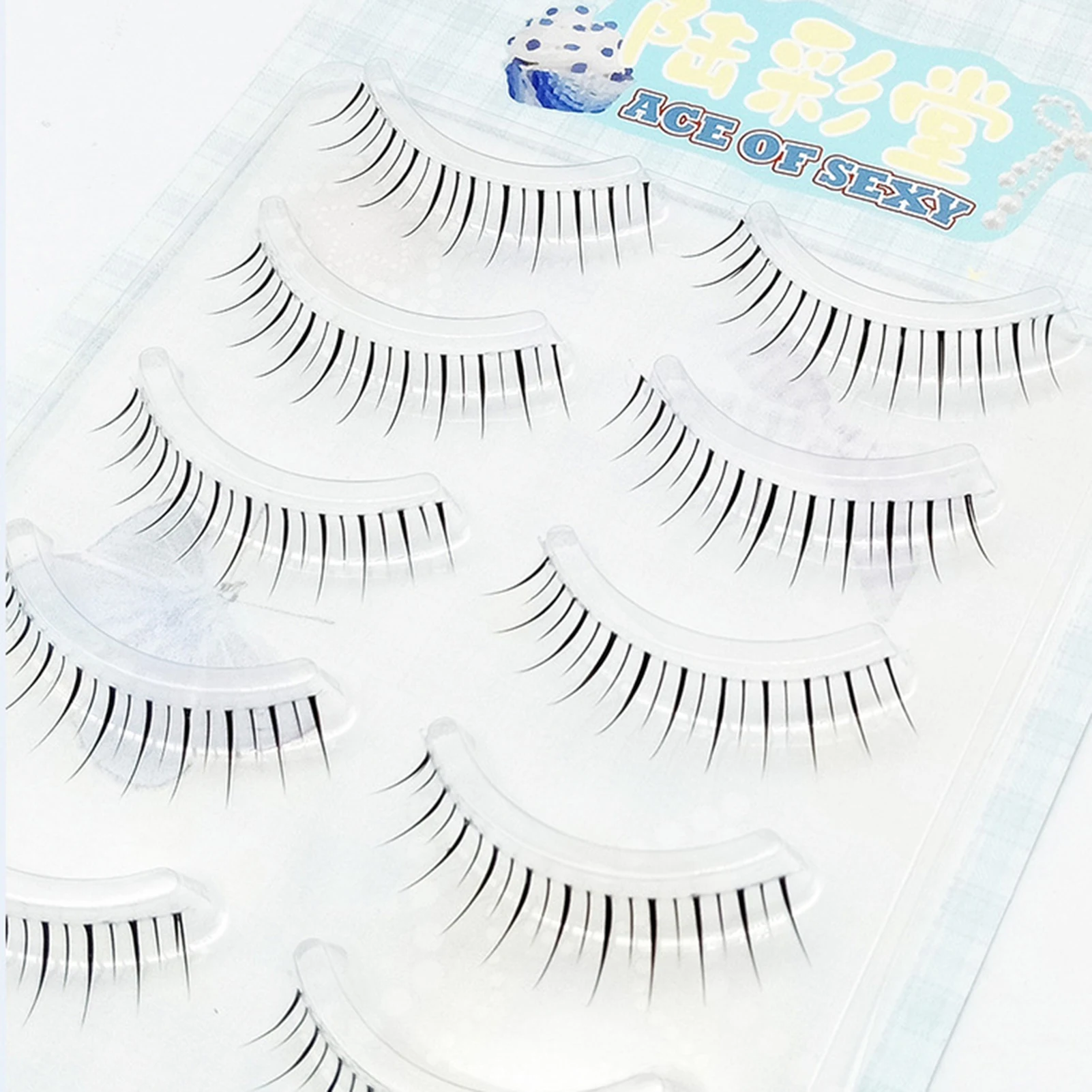 5 Par Sztucznych Rzęs w Stylu Tajskim 0.05mm Czarne 5-8mm Mieszane Kręcenie C z Cienkim Przezroczystym Paskiem Naturalny Wygląd