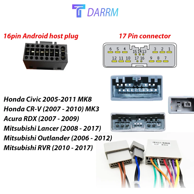 

16PIN Android Head Unit Connector FM Radio Antenna Cable Adapter for Honda Civic Mk8 CRV Mk3 Mitsubishi Lancer Outlander