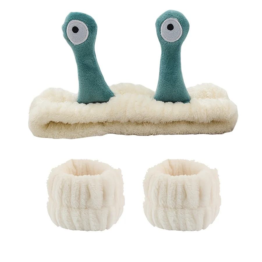 Conjunto de 3 peças de tiara decorativa de caracol de veludo coral e toalha de pulso absorvente adequada para banho, com elástico antiderrapante