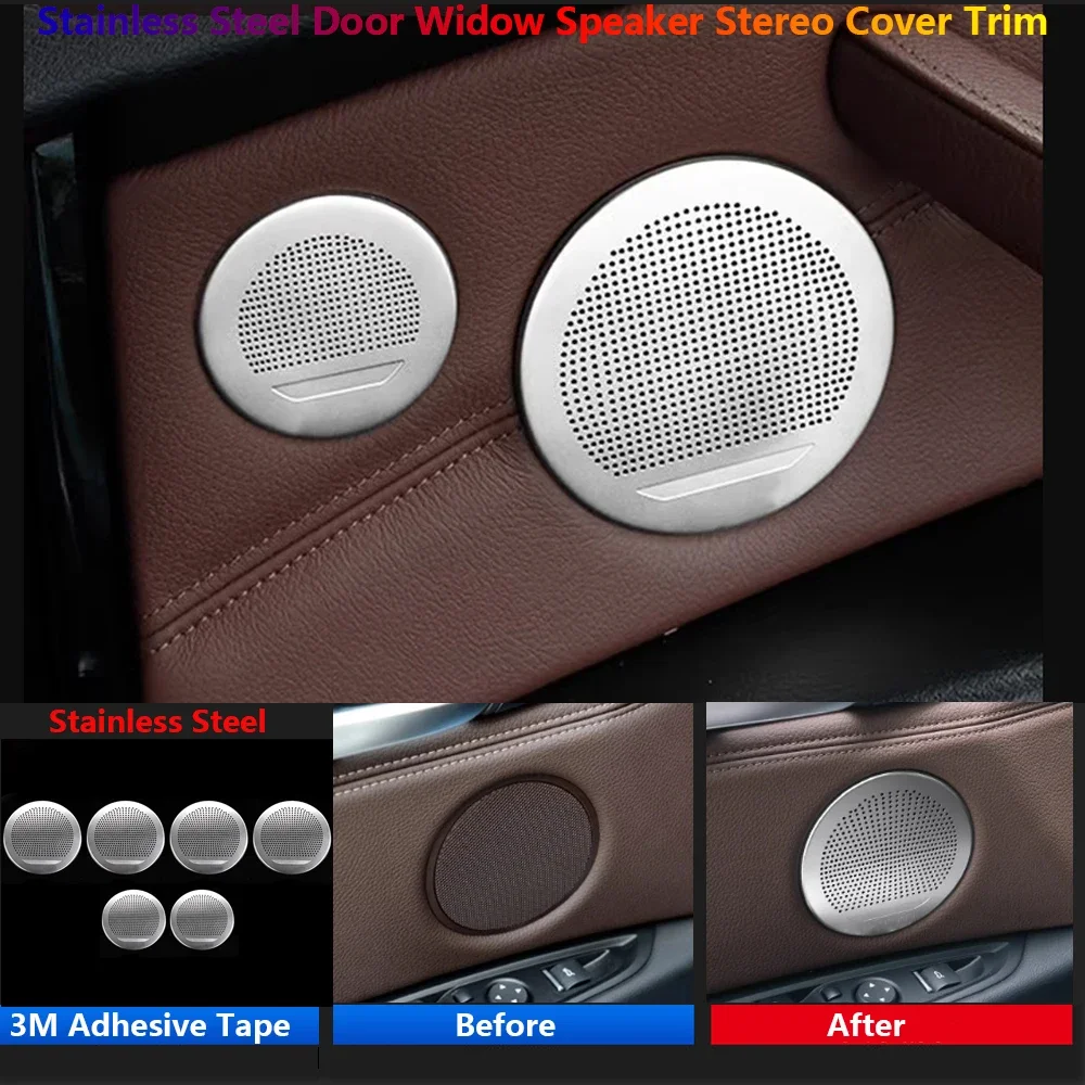 6Pcs Stainless Steel Car Door Speaker Stereo Cover Trim For BMW X5 X6 X3 X4 5GT E70 E71 F25 F26 F07 Auto Para Voiture Interior