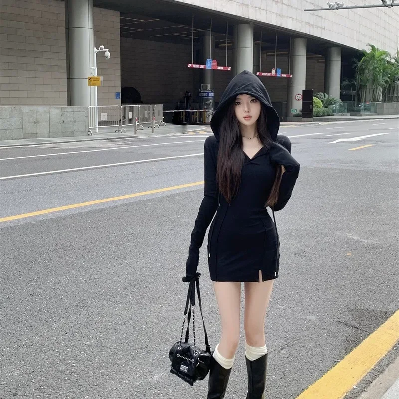 الرغبة النقية طويلة الأكمام مقنعين الرباط اللباس الأمريكية الشارع نمط المرأة ربيع الخريف حار فتاة الخصر حزام ضيق صالح Sho #2