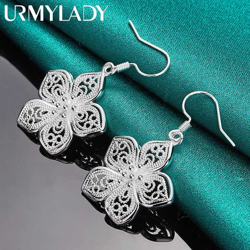 URMYLADY-pendientes de flores de Plata de Ley 925 para mujer, joyería de moda para fiesta de boda