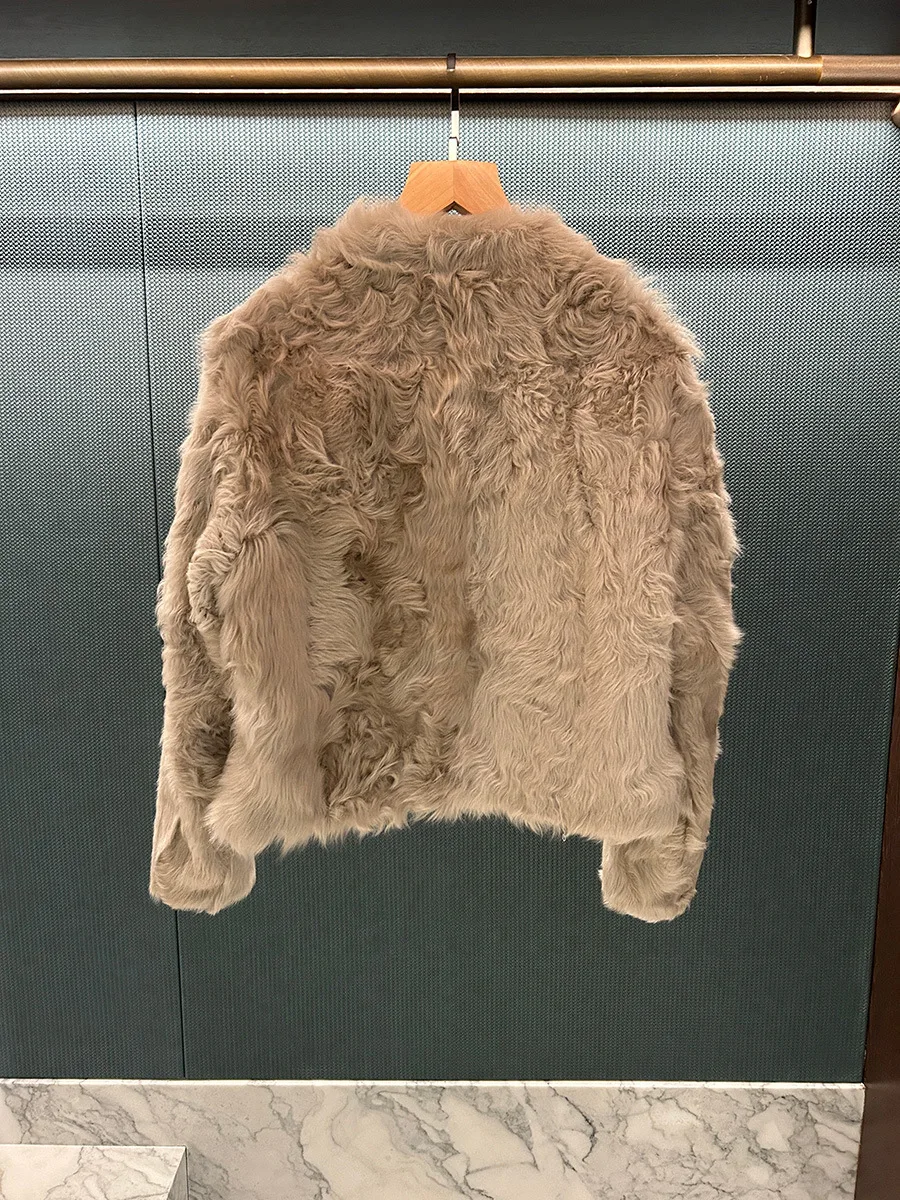 เสื้อโค้ทขนแกะแบบดิบ ทรงหยัก พร้อมซับในขนสัตว์ในตัว เสื้อแจ็คเก็ตขนแกะสำหรับผู้หญิงแบบสั้นสำหรับฤดูหนาว