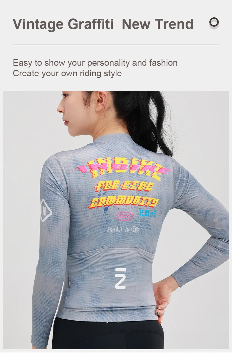 INBIKE Neues Damen-Fahrradtrikot für Frühling und Sommer, dünn, langärmlig, atmungsaktiv, professionelles Rennrad-Oberteil mit drei Rückentaschen – Detail 5