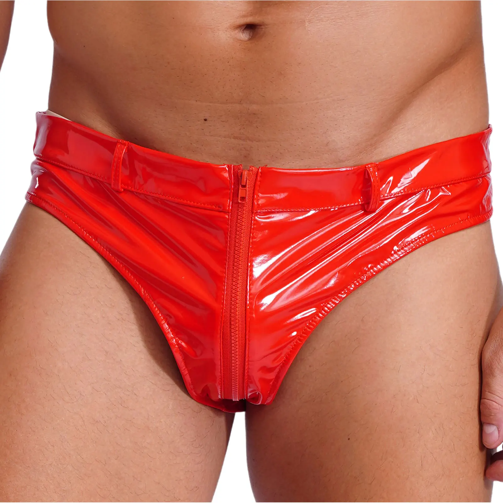 

Mens Lingerie Zipper Crotch Booty Shorts Latex Wet Look Leather Briefs Panties Shiny Metallic Low Waist Hot Pants Party Clubwear
