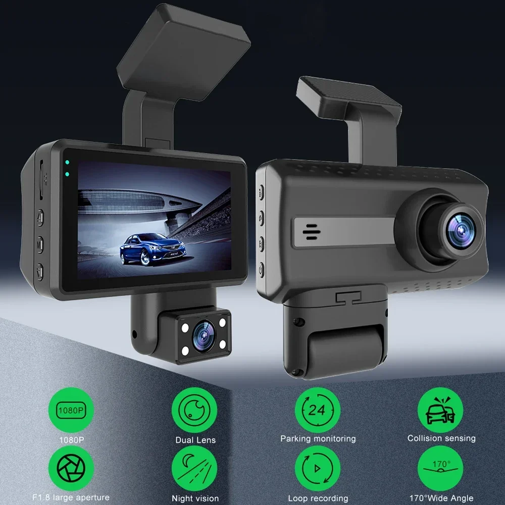 

Car Dash Cam 1080P Front+Inside+Rear Dual Lens Built In G-Sensor DVR Recorder Dashcam Loop Recording Parking Monitor WIFI