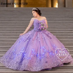 EVLAST Customized Lilac Quinceanera Dress Ball Gown Butterfly Floral Applique Beading Cape Sweet 16 Vestidos De 15 Anos TQD803