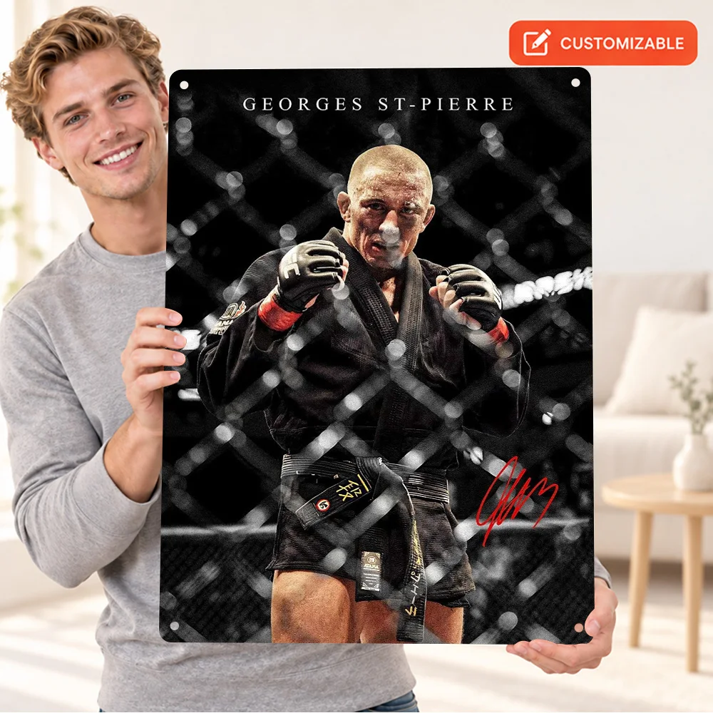 Georges St-Pierre Fighting Pose Printed Poster Customized Aluminum Metal Sign Arena Fight Gloves Graphic Wall Art For Home Gym