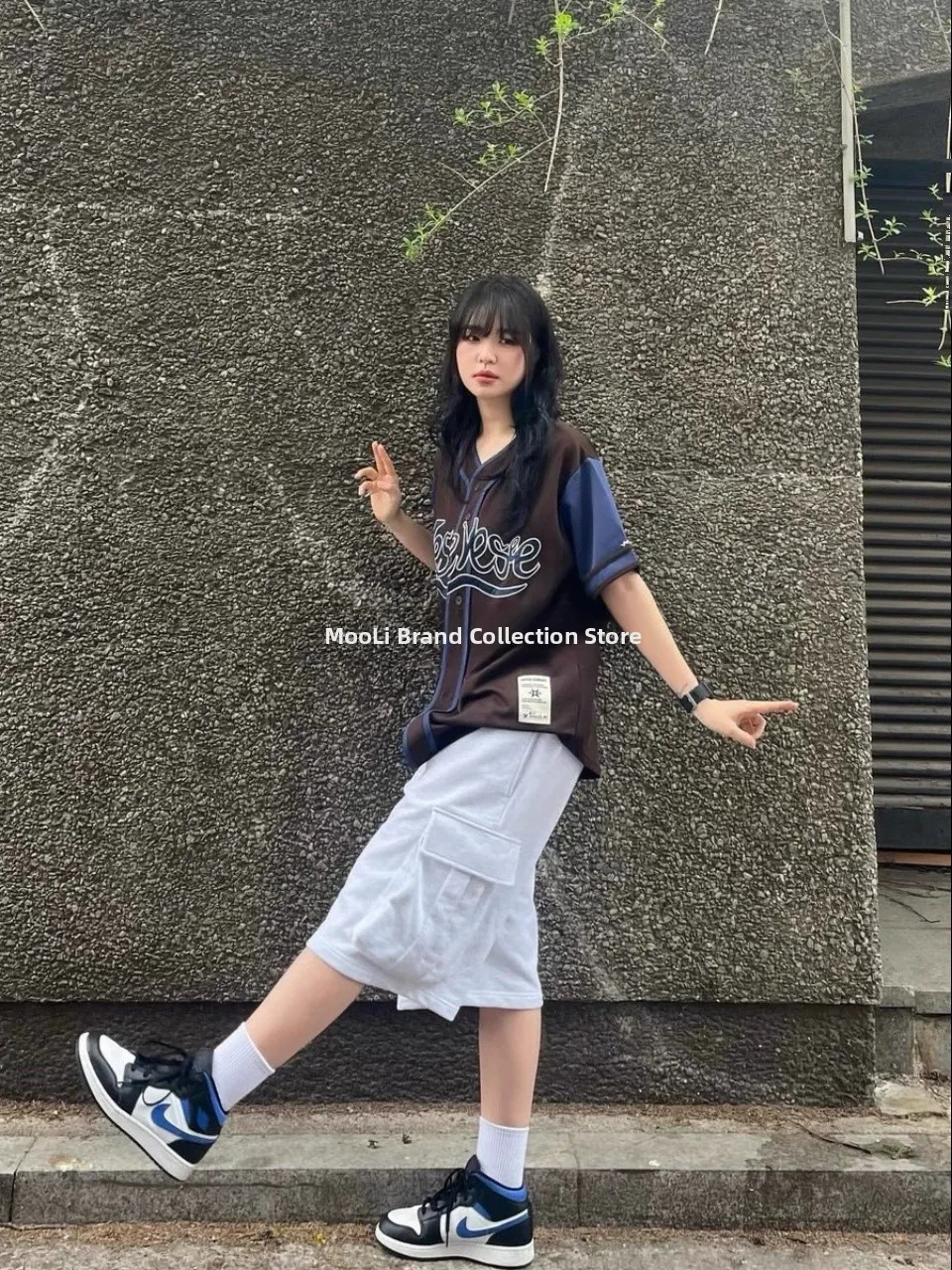 

Yeseyesee Breathable Summer New Style Letter V-Neck Short Sleeve T-Shirt Unisex Open Cardigan Loose Fit Regular Length