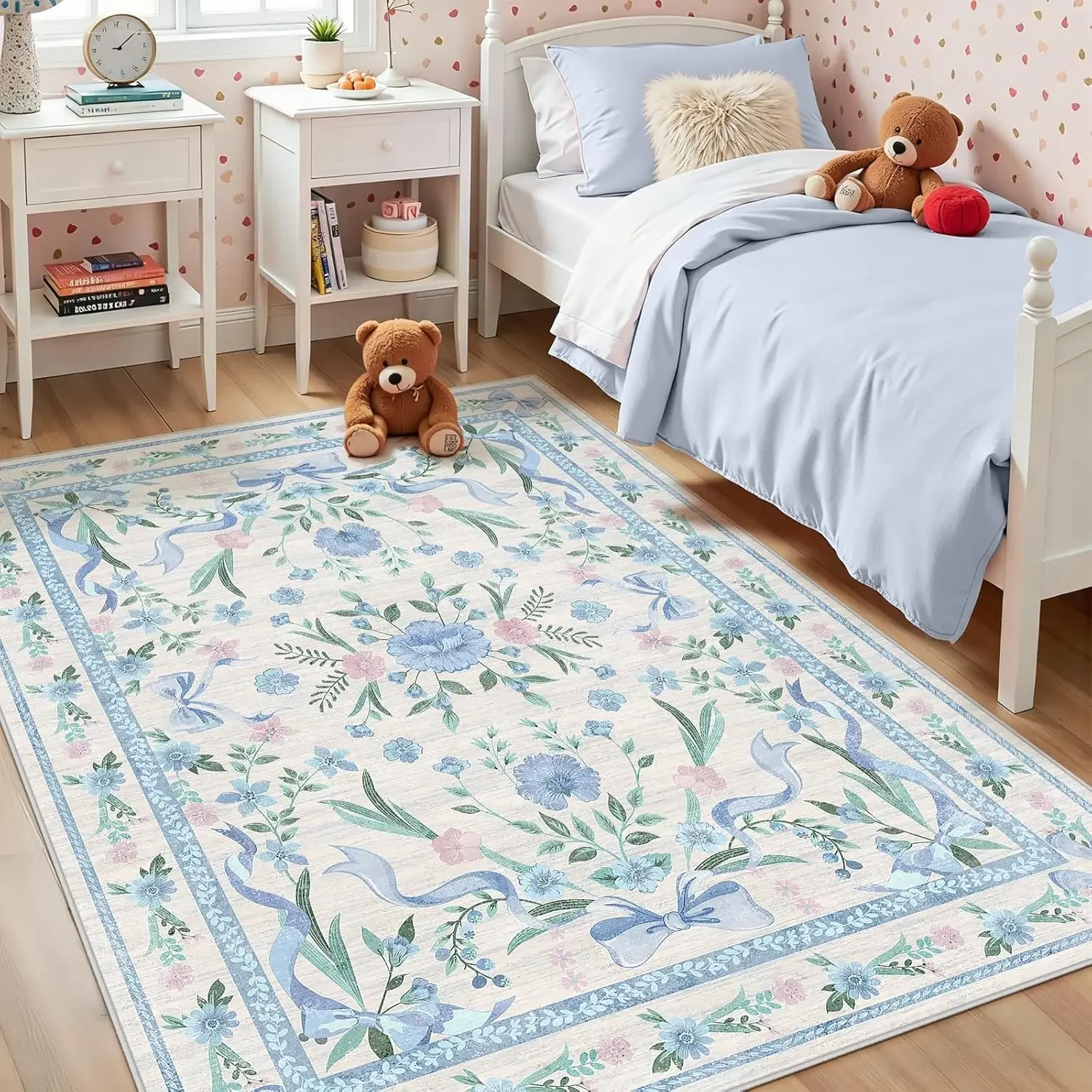 Blue Flower Pattern Bow Carpet  Room Carpet Bedroom Coffee Table Floor Decoration Carpet Home Living Room Decoration
