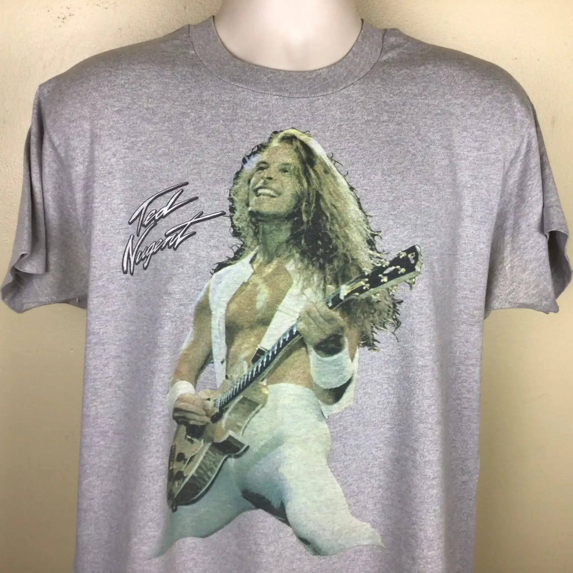 Vintage 80s Ted Nugent Concert TShirt Heather Gray XL Classic Rock Band Screen Stars
