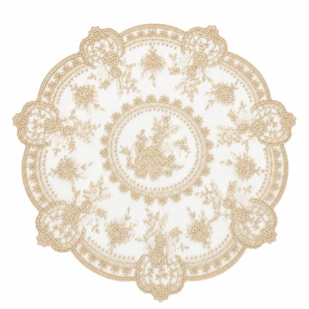 1/2/6pcs Embroidered Lace Tablemats Flower Embroidery Decorative Dining Table Cover Round Napkin Placemat Vase Table Lamp Pad