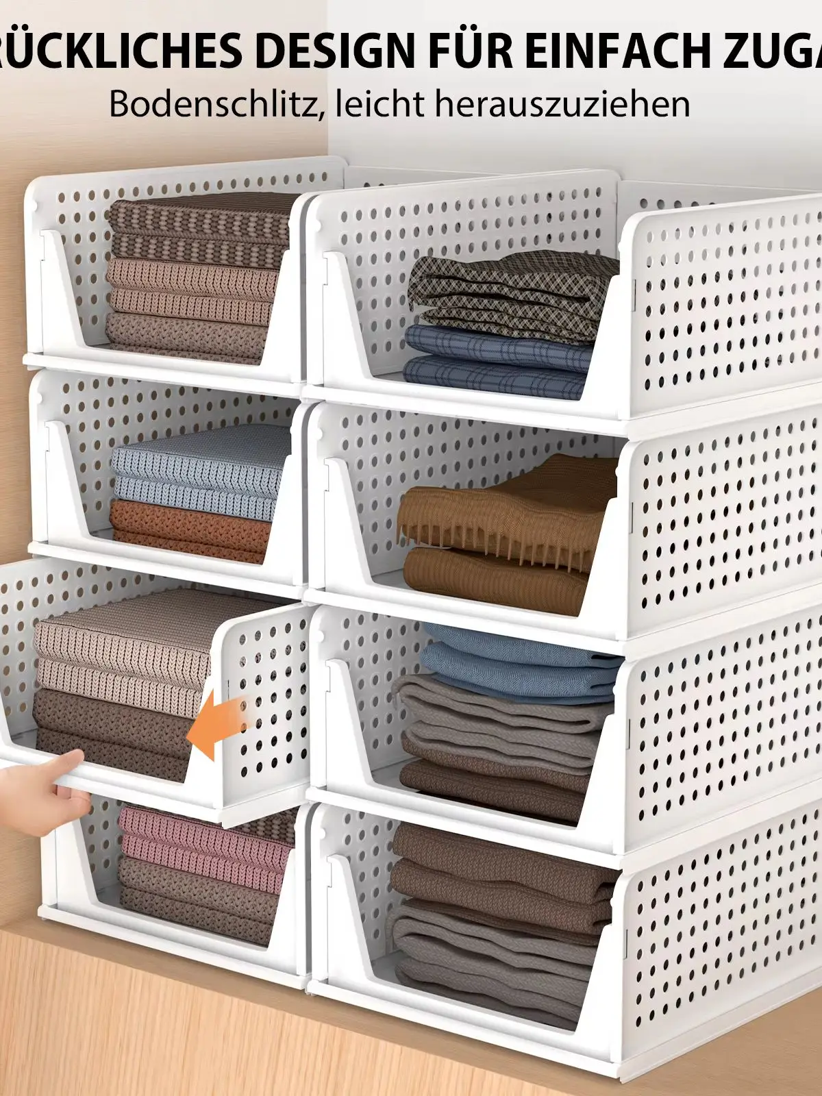 4 Set Faltbaren Kleiderschrank Organizer, Schubladenbox Stapelbaren Aufbewahrungsboxen Plastik Organizer Regal Schrank, Stapelschubladen für Kleidung, Schlafzimmer Küche Badezimmer-Weiß