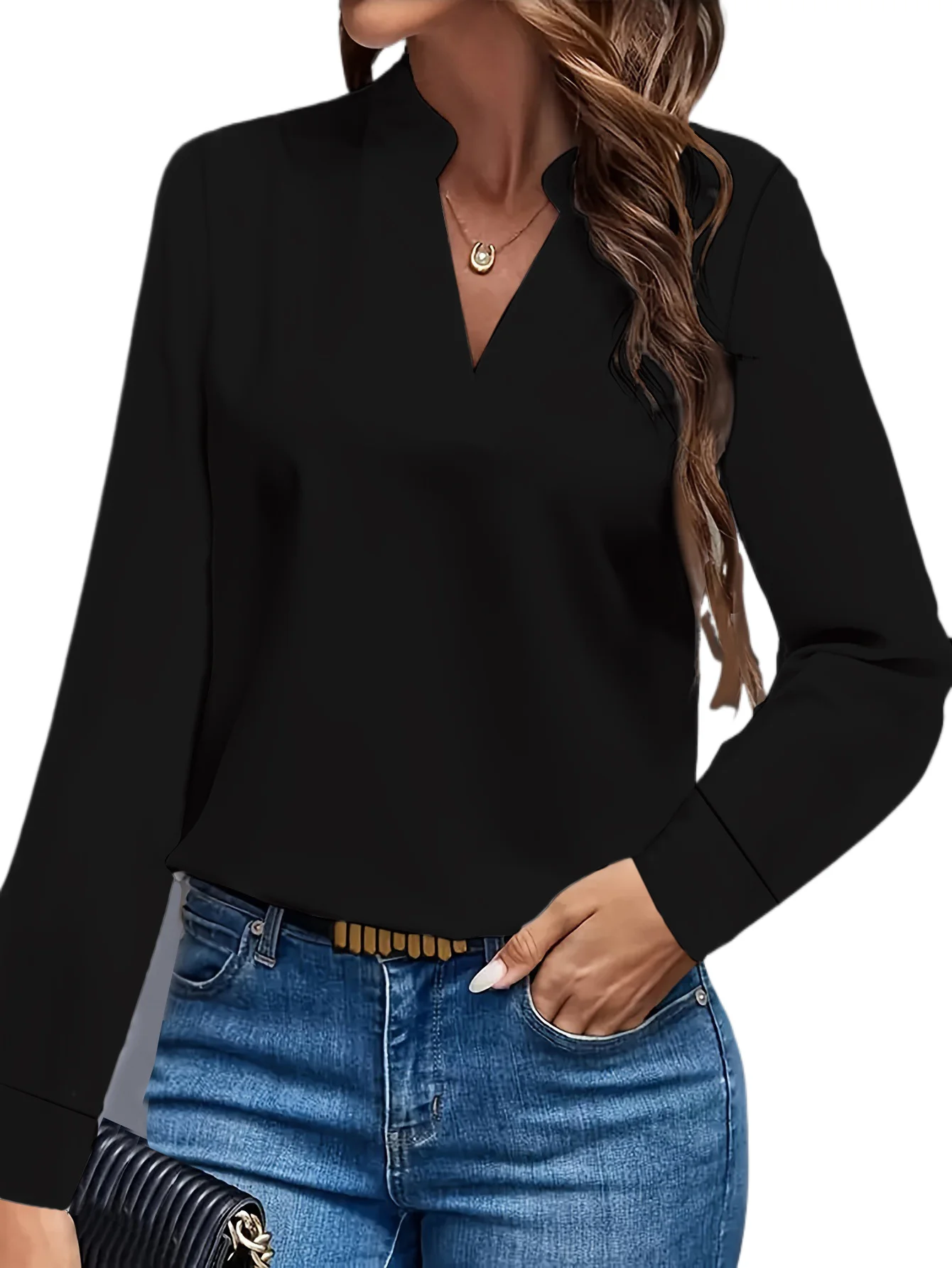 

Women Elegant Solid Chiffon Blouse Spring Summer Casual Long Sleeve V Neck LooseShort Sleeved Shirt Office Lady Tunics 2024