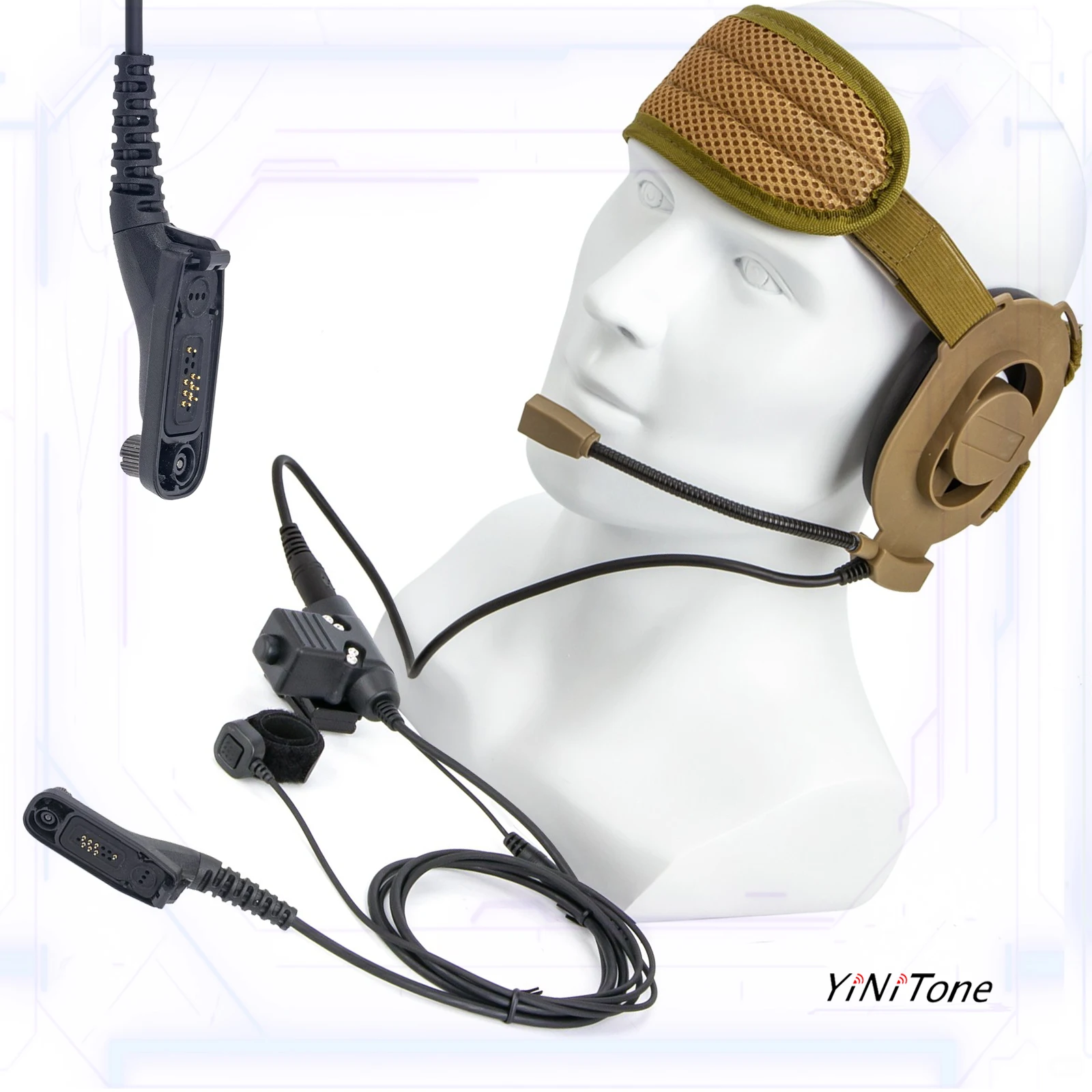 APX4000 DP3400 U94 PTT and Finger Microphone PTT with brown HD01 Tac Bowman Elite II Radio Headset for MOTOROLA Xir P8268