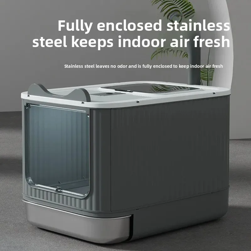XXL Stainless Steel Drawer Anti Splash Easy Clean Automatic Self Cleaning Enclosed Cat Litter Box Enclosed Design view 4