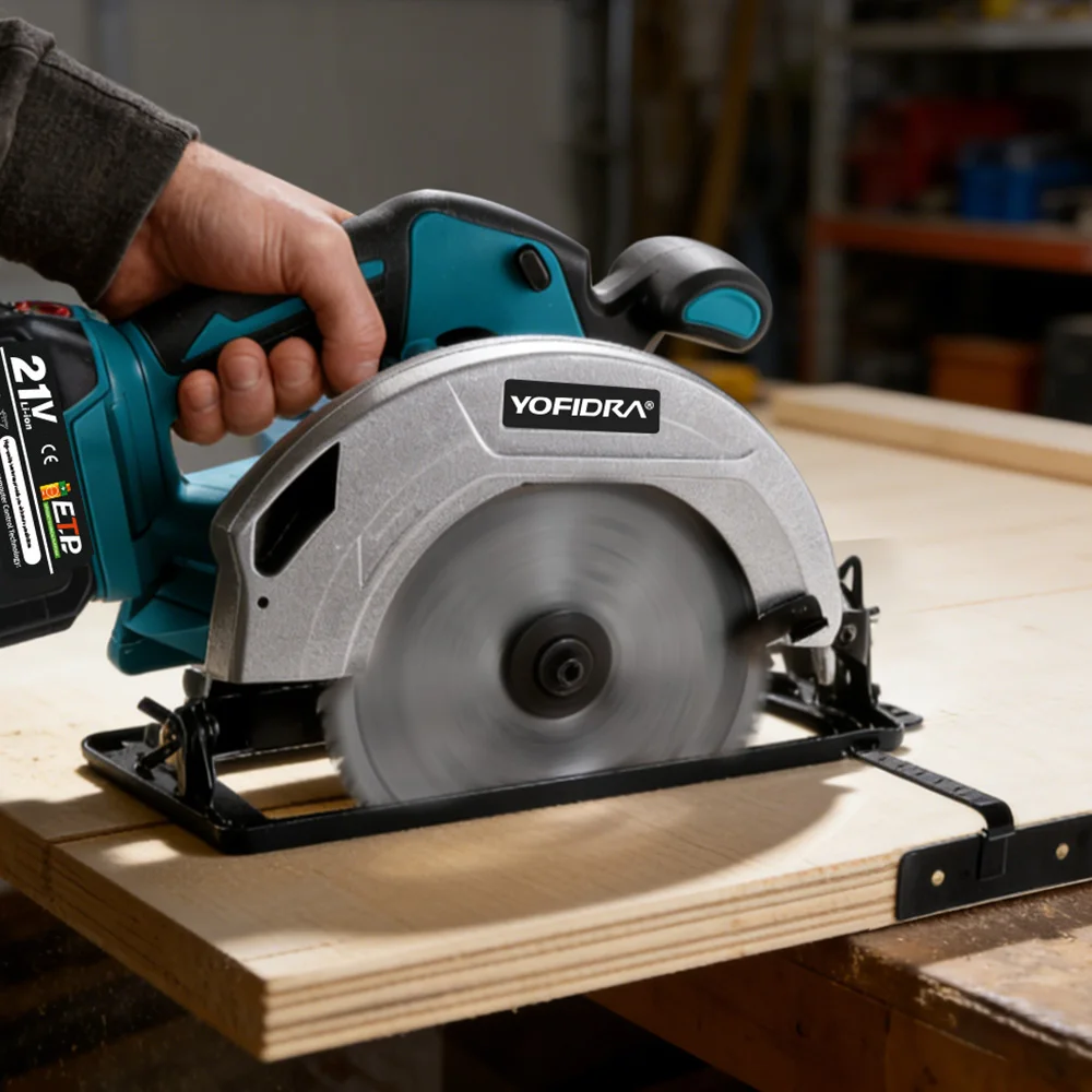 YOFIDRA 7Inch Brushless Electric Circular Saw 180mmCordless Adjustable Angle Cutting Power Tool Fit For Makita 18V Battery Pin