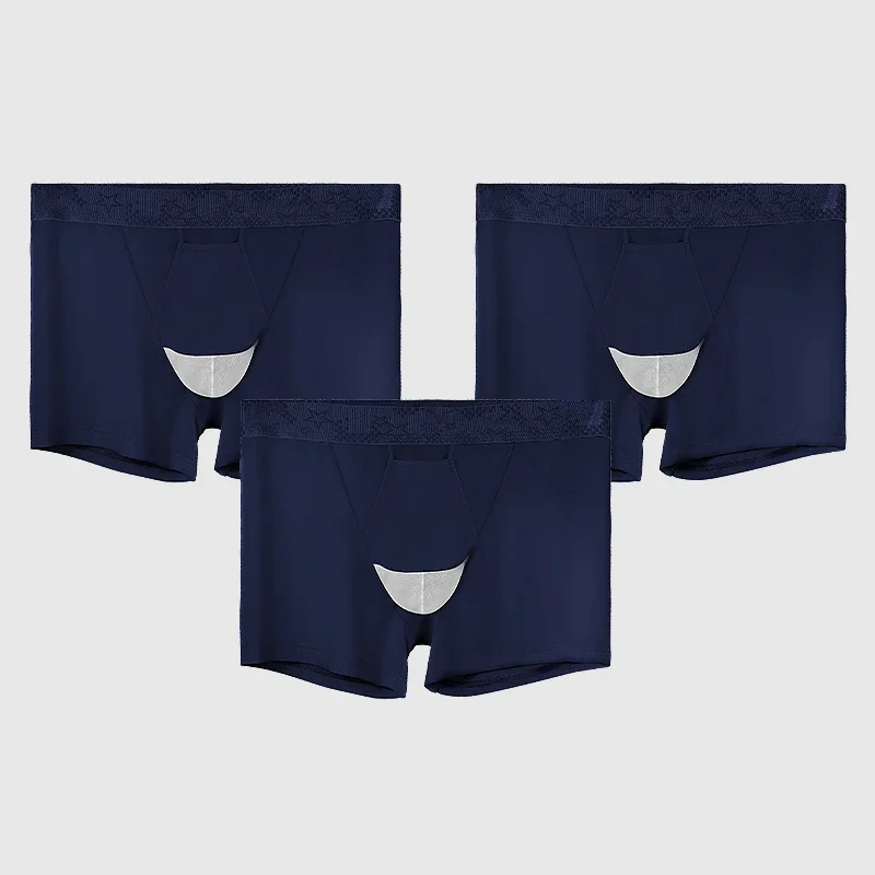 

3PCS Gun-bullet separated ice silk underwear for men in summer, thin for men, varicocele scrotal support, flat Angle pants
