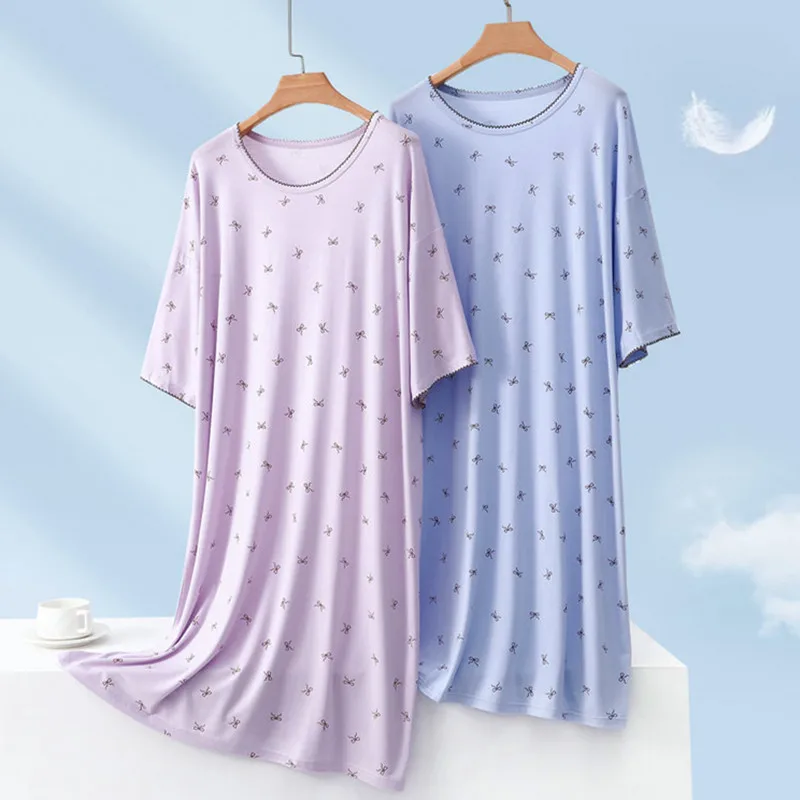 

Lovely Sweet Cotton Sleepwear Woman Night Dress Printed Short Sleeve Nightgowns Loose Ladies Nightshirt Home Wear Clothes