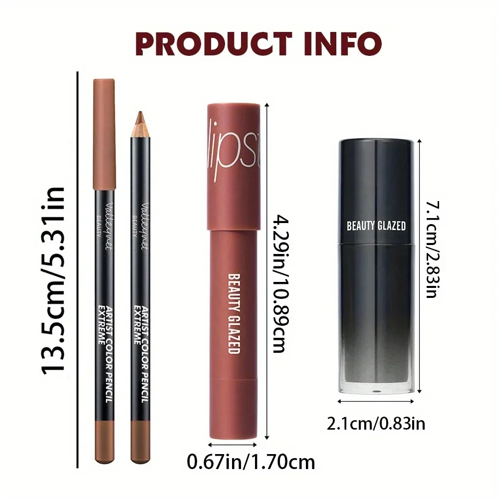 3 Stück/Set feuchtigkeitsspendender Lipgloss, Seiden-Lipliner und matte Lippen-Lippenstift-Kombination, geeignet für eine Vielzahl von Make-up-Stilen,