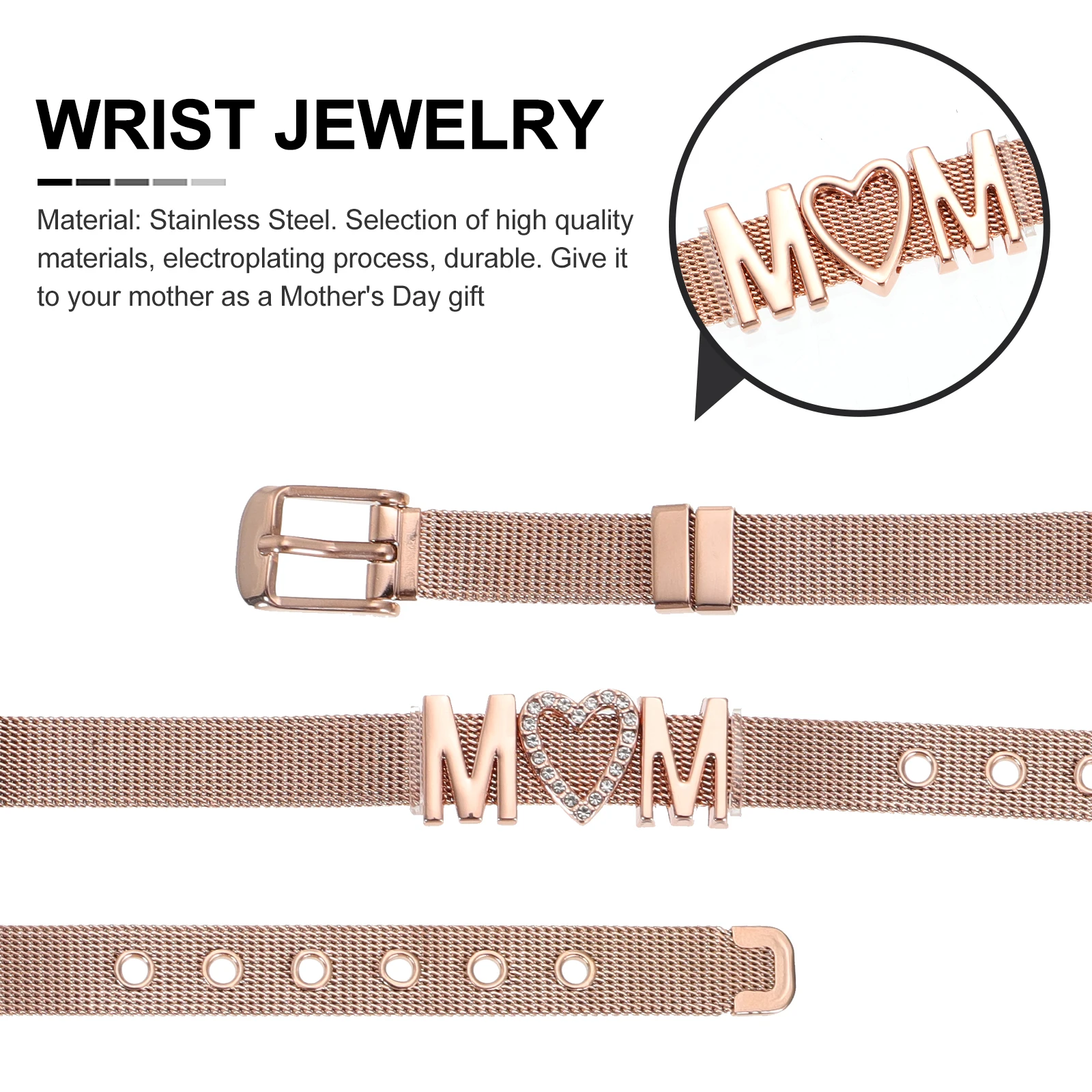  Fashion Rose Gold Bracelet Wrist Jewelry Bracelets Golden Stainless Steel Mother's Day Father