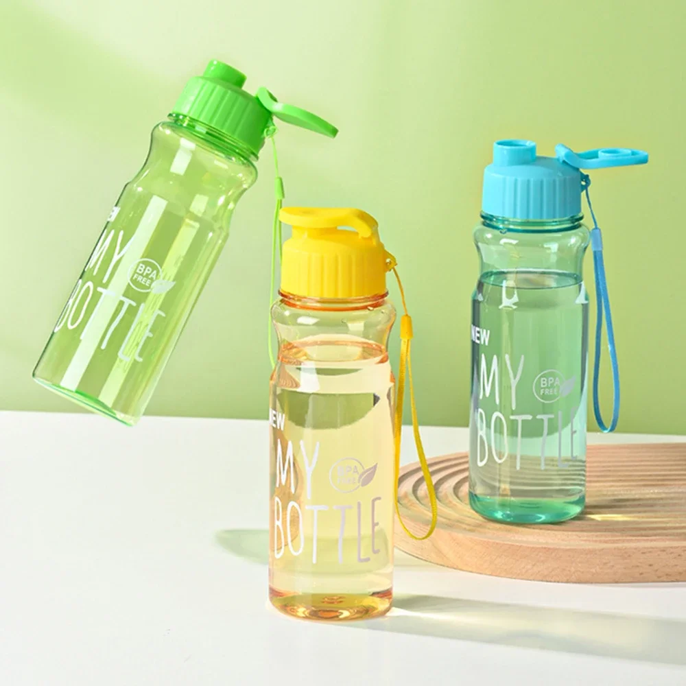 

500ml Plastic Water Bottle Large Capacity Sports Cup with Anti Drop Rope Water Container Color Transparent Pet Flip Cover