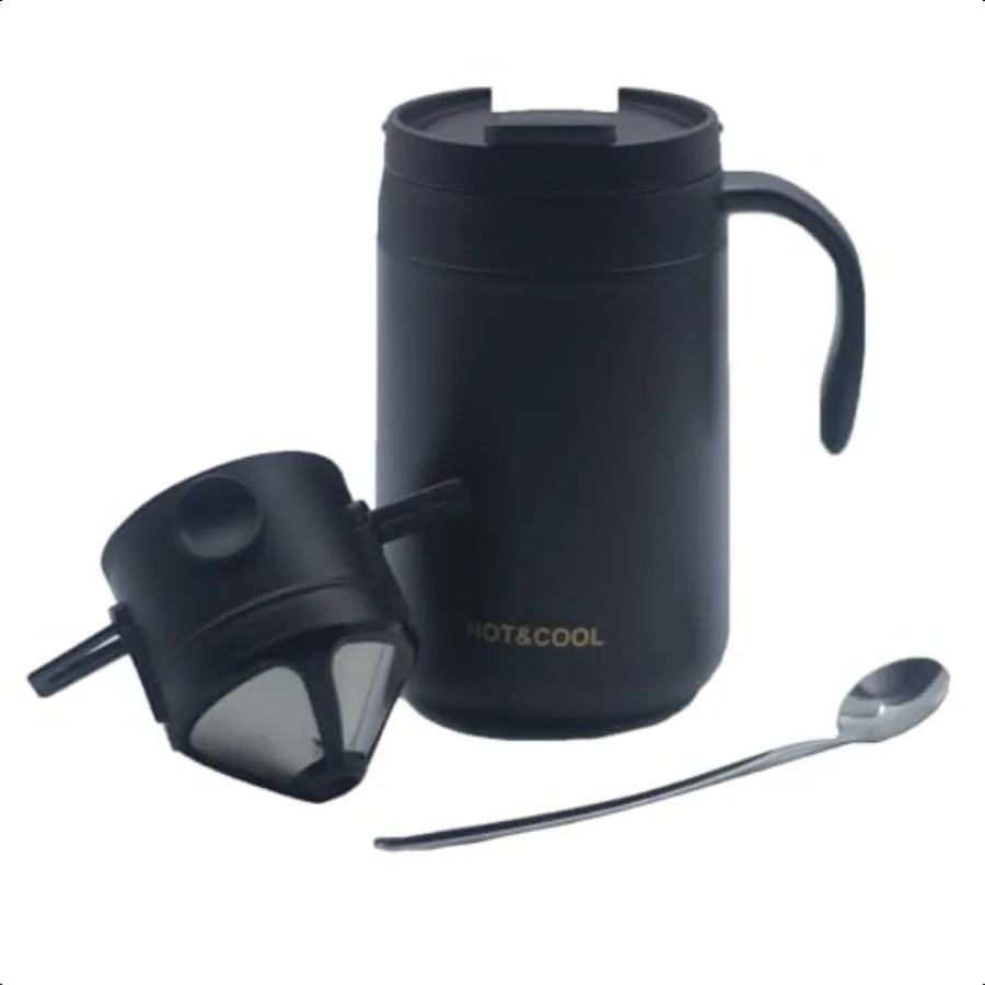 

Портативная кофеварка емкостью 16 унций со складным фильтром и мешалкой, изолированная дорожная чашка из нержавеющей стали с крышкой, без бумажного фильтра