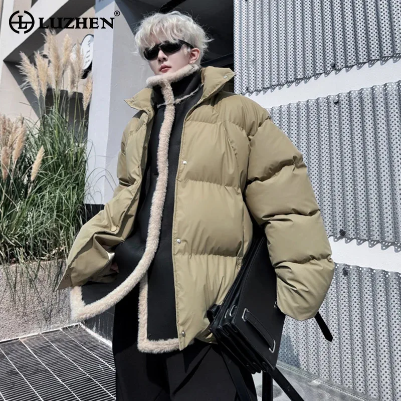 LUZHEN Patchwork Fake Two Piece Lamb Wool Padded Jackets Loose Men's High Quality Winter Shearling Personalized Coats LZ8160