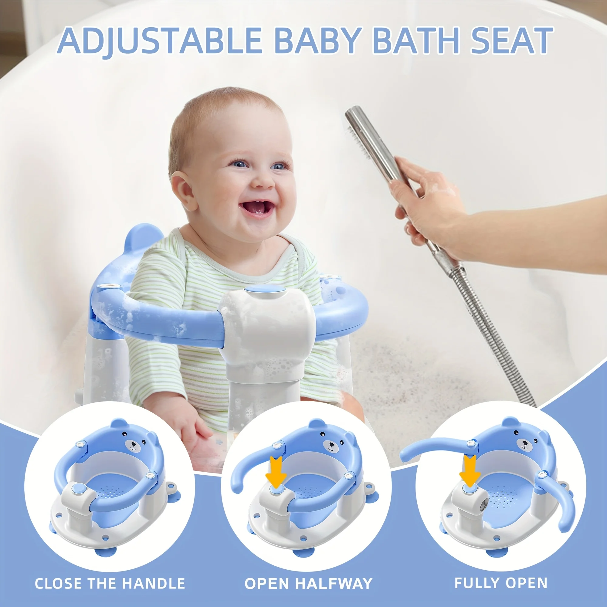 1Pc Baby Bath Seat for 6M+, Non-Slip Bath Chair with 4 Suction Cups & Soft Pad, Compact Portable Shower Seat for Infants