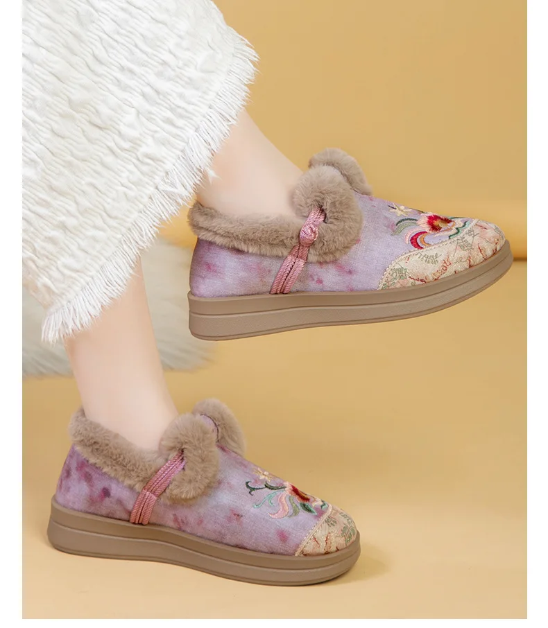Damen-Winterschuhe mit Fleece-Futter, bestickt, im chinesischen Stil, mit Froschknopf, zum Hineinschlüpfen, rutschfeste, dicke Sohle, warme Freizeitschuhe. – Detail 6
