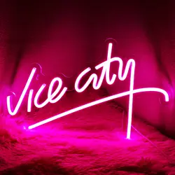 Pink Vice City Neon Sign Led Lights Bedroom Letters USB Powered Game Room Bar Party Indoor Home Arcade Shop Wall Decor