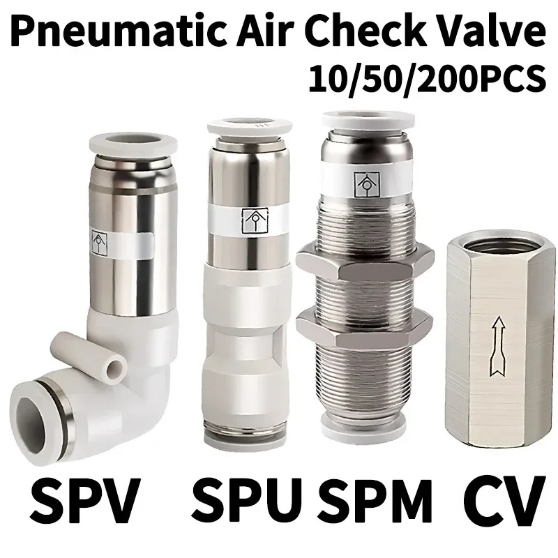 Brass Pneumatic One Way Check Valve SPU,SPV,SPM Non-Return Valve 4mm 6mm 8mm 10mm 12mm Pipe Tube Fittings for Air Compressor