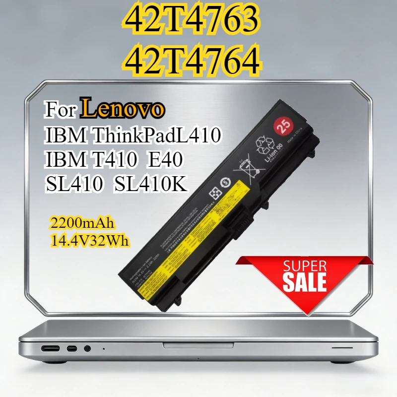 14.4V 32Wh 42T4763 42T4764 Laptop Battery for Lenovo IBM THINKPAD L410 ThinkPad T410 E40 SL410 SL410K 25 Replacement Bateria