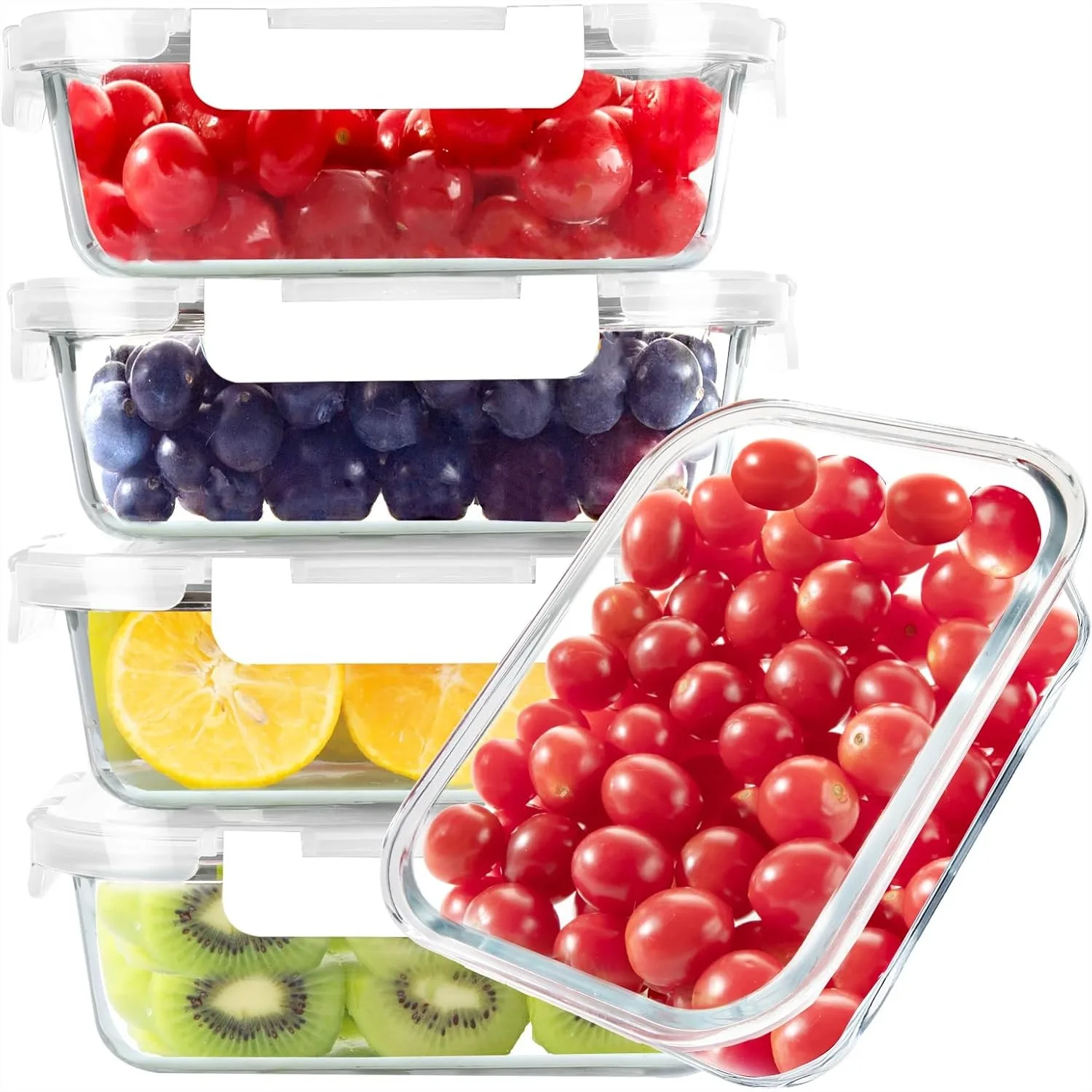 Glass Meal Prep Containers 5 Pack 35 Oz, Airtight Lids, Microwave Freezer & Dishwasher Safe