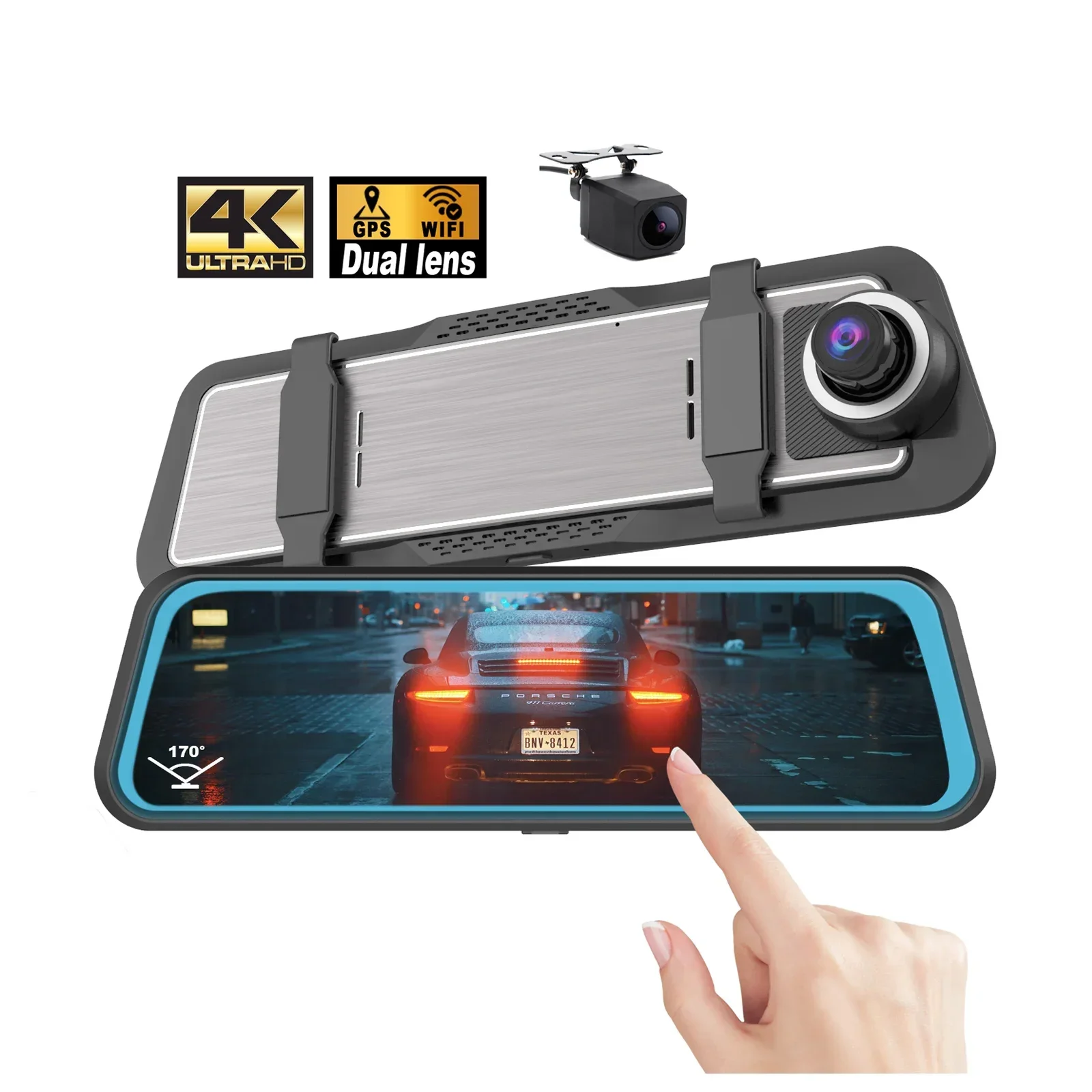 

10 Inch HD Touch Screen 4K+1080P front and rear Car Mirror Dash Cam Dual Lens Car Dash Camera Wifi Gps CAR DVR