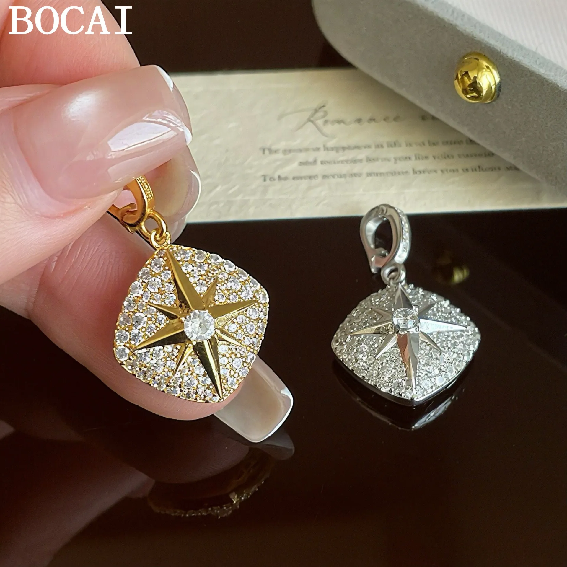 

Новый кулон BOCAI из чистого серебра S925 с простым и модным нишевым дизайном, восьмиугольной звездой и микроинкрустацией цирконами