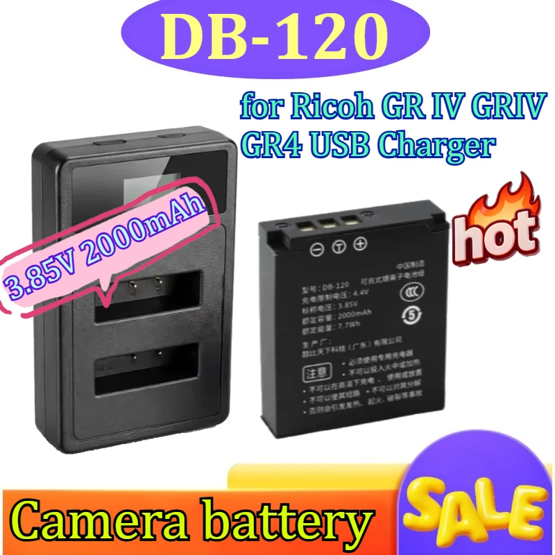 

Аккумулятор 3.85V 2000mAh DB-120 с портом USB-C для Ricoh GR IV GRIV GR4, зарядное устройство USB для GR 4