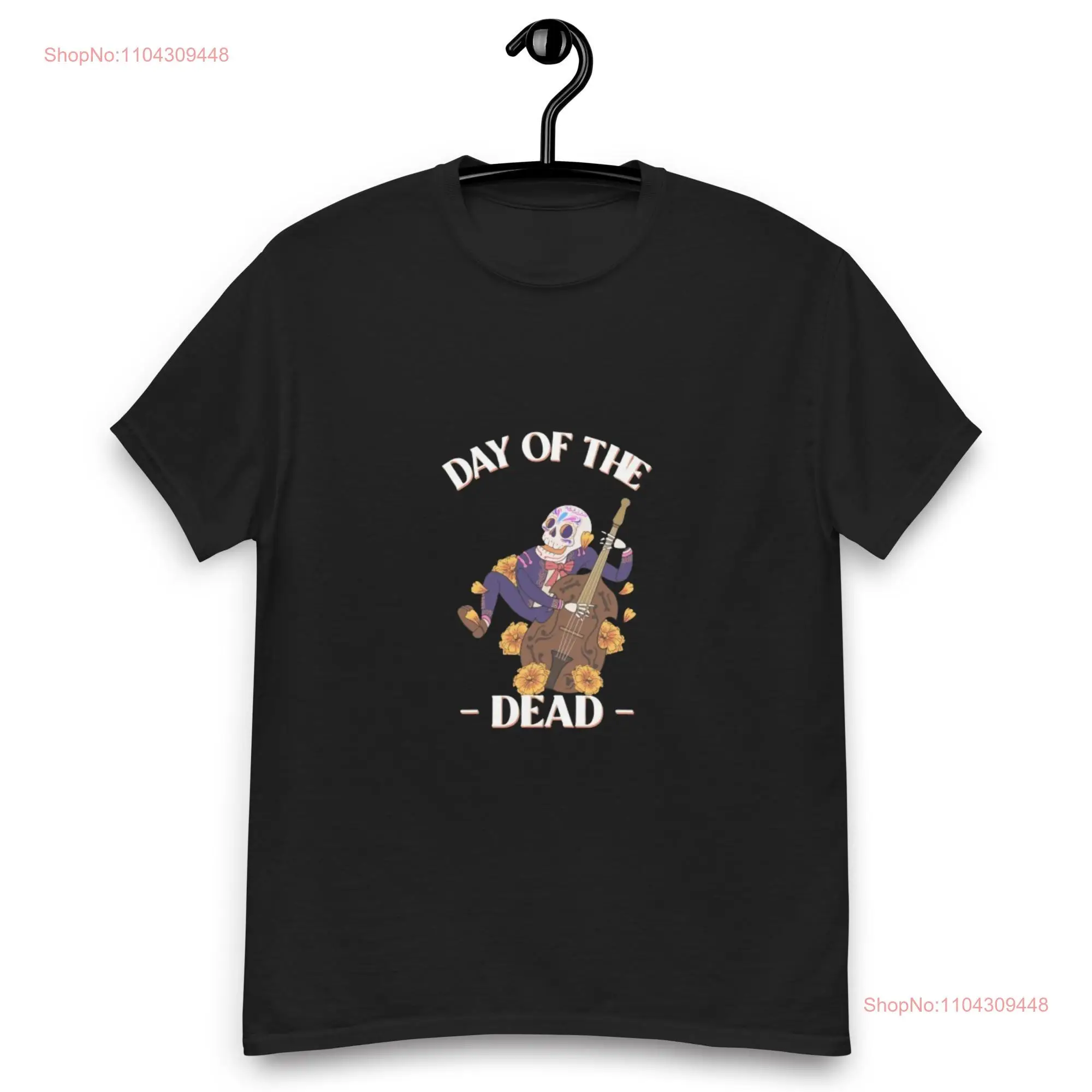 Day of the Dead T Shirt Vibrant Skeleton Musician Design Celebrating Día de los Muertos Traditions long or short sleeves