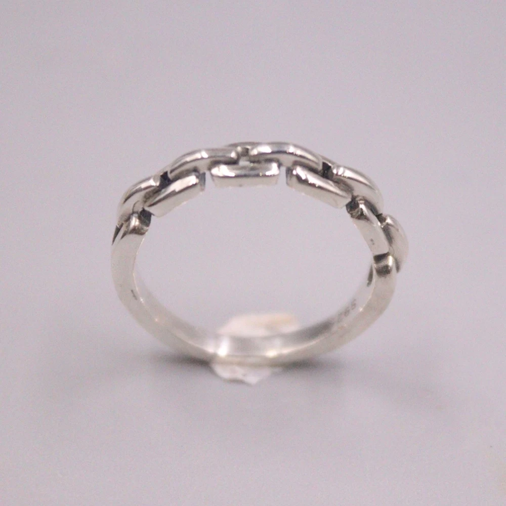 

Real Solid 925 Sterling Silver Band Men Women Lucky Square Rolo Link Chain Ring