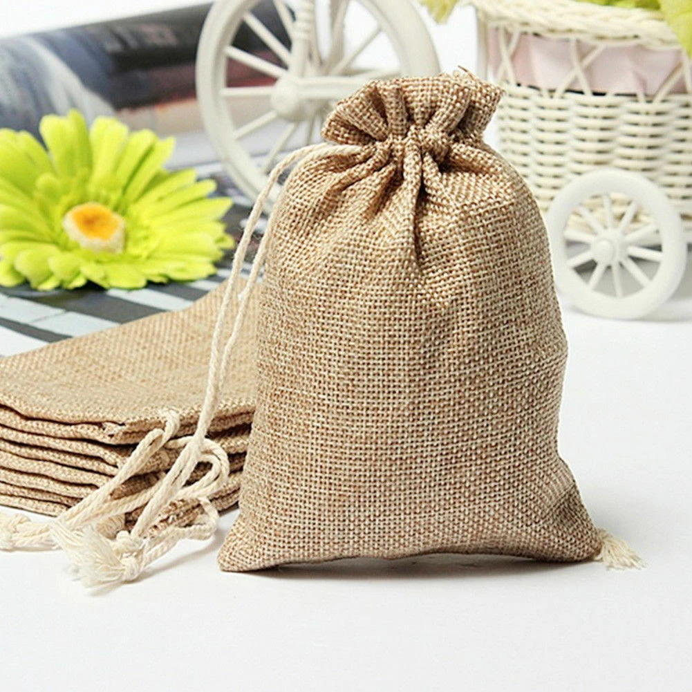 5pcs/lot  Fashion Small Burlap Jute Sack Linen Pouch Bag Drawstring Bag Wedding Supplies