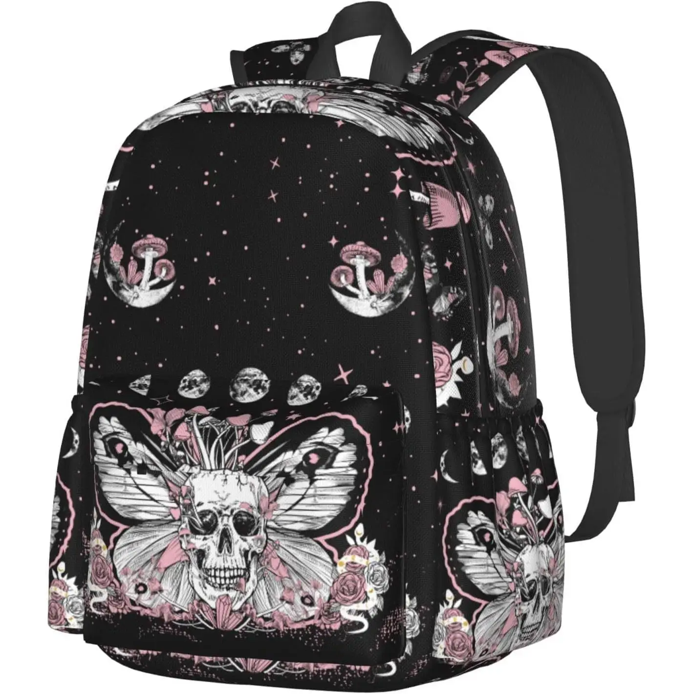 

Hippie Mushroom Skull Waterproof Backpack Adjustable Shoulder Straps Bag Large Capacity Casual Daypack Bookbag For Travel Work