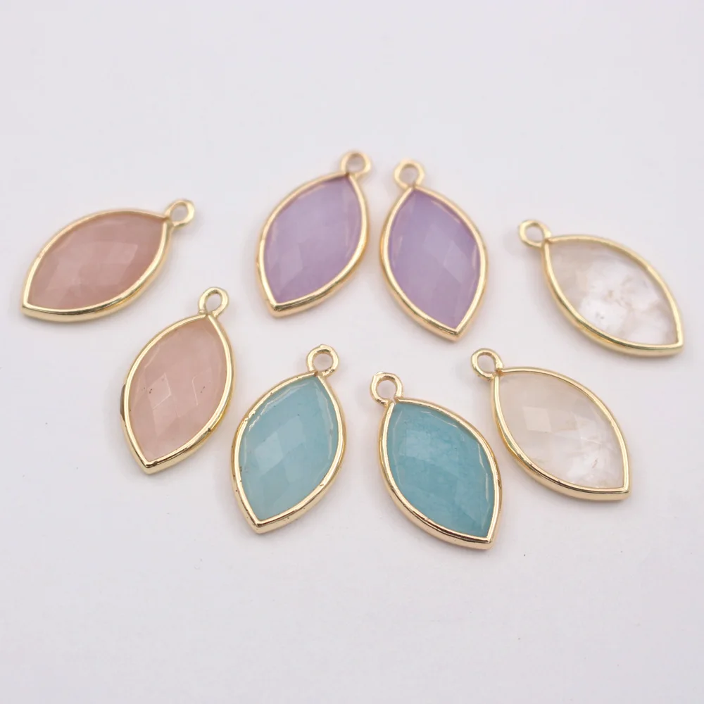 6pcs DIY Findings 22mm Faceted Mariquesa Shape Natural Stone Pendants Rose Quartz White Quartz Stone Blue Drops Pendant Charms